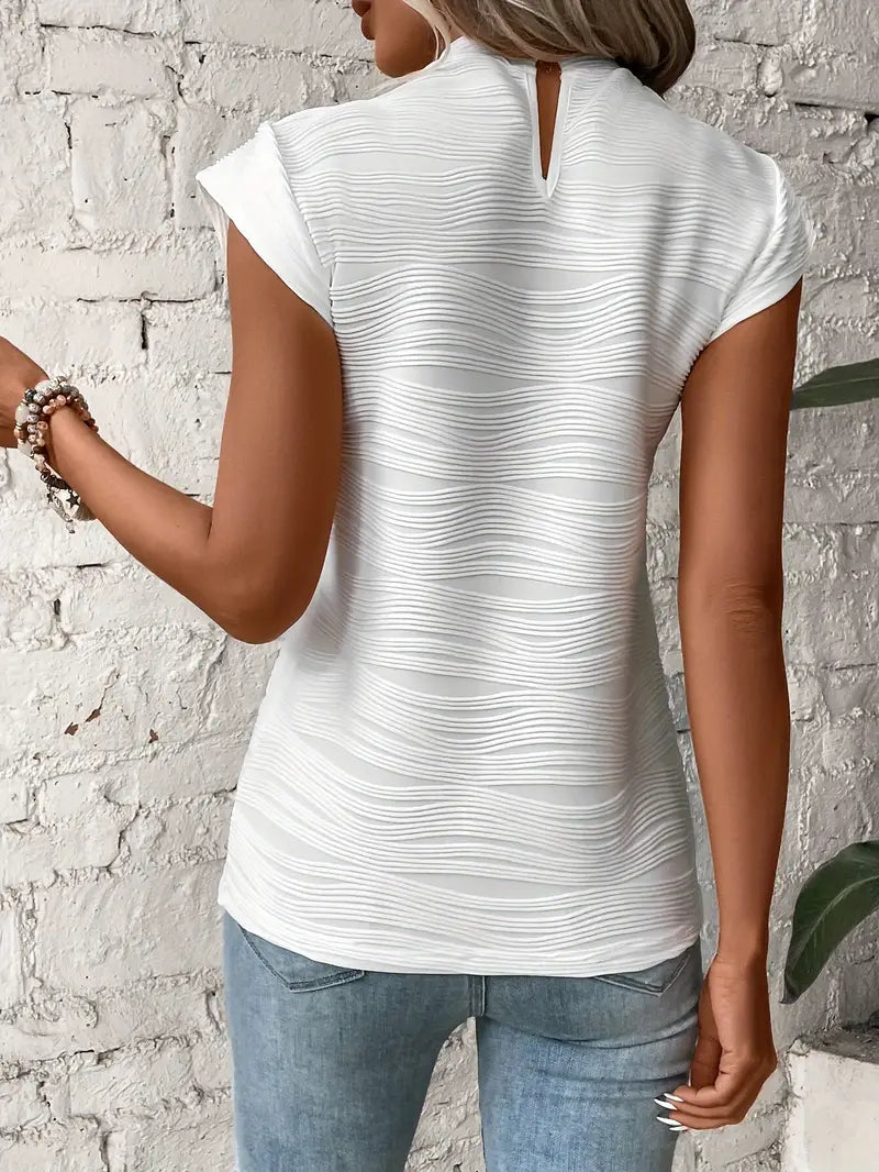 Carolyn - Textured High Neck Cap Sleeve Top