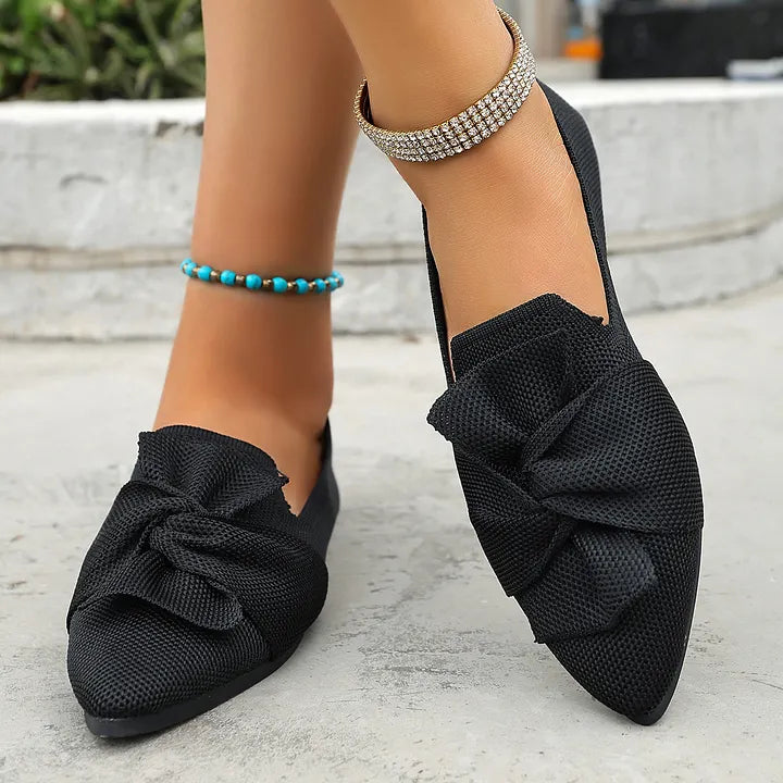 Hiromi | Bow Pointed Toe Slip On Flats