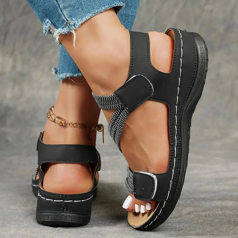 Rania - Open Toe Adjustable Strap Flat Sandals