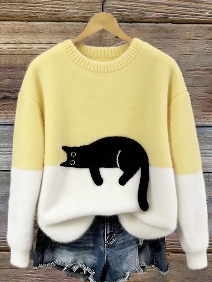 Kalisine | Casual Cat Graphic Sweater in Multiple Colors