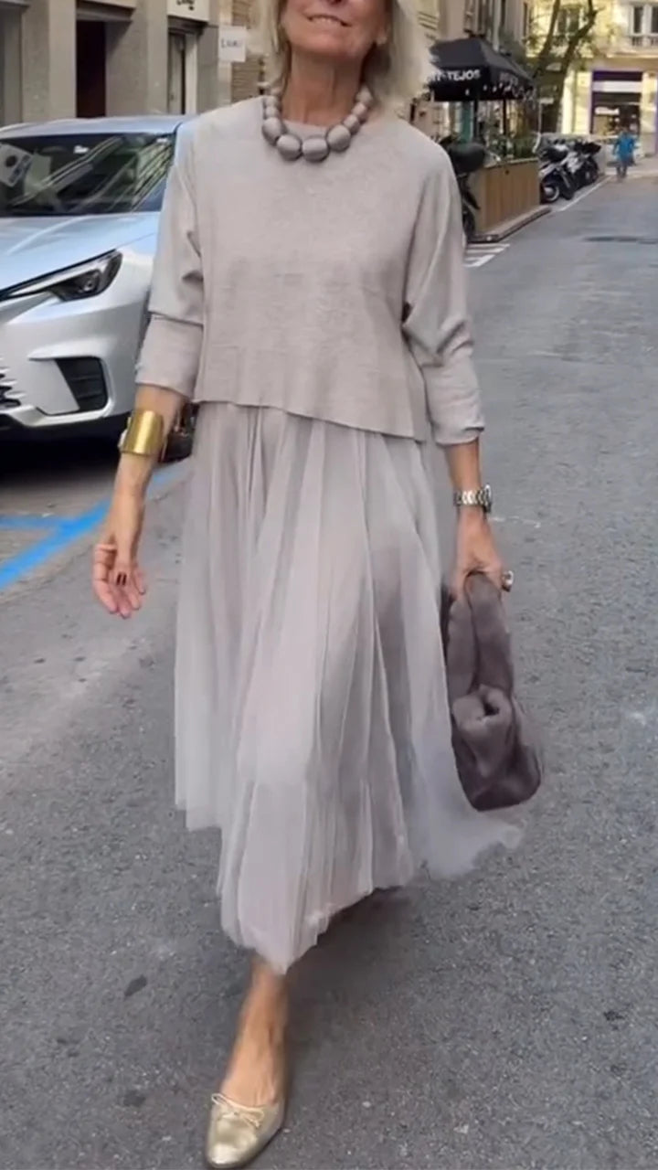 Efrata | Layered Pleated Midi Long Sleeve Dress