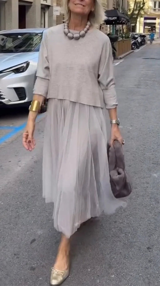 Efrata | Layered Pleated Midi Long Sleeve Dress