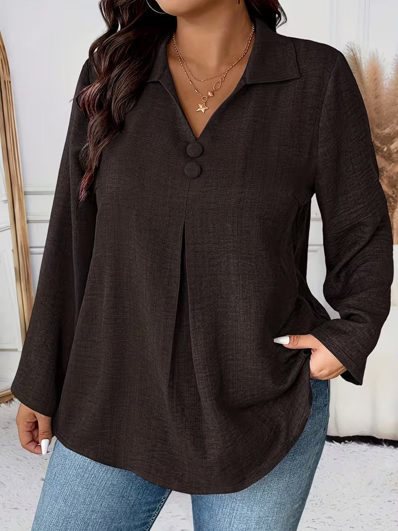 Noyelle | Long Sleeve V-Neck Button Blouse