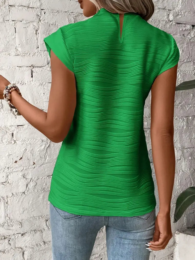 Carolyn - Textured High Neck Cap Sleeve Top