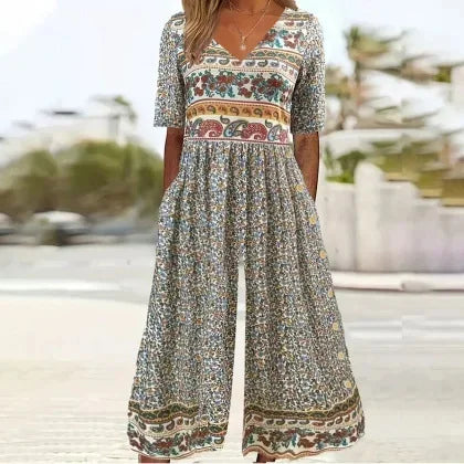 Nerina | Wide Leg Floral Print Jumpsuit