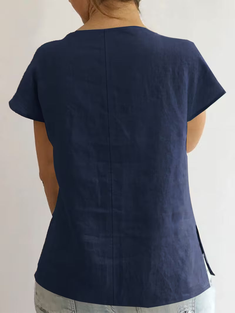 Jovea | Draped Tie-Neck Short Sleeve Top