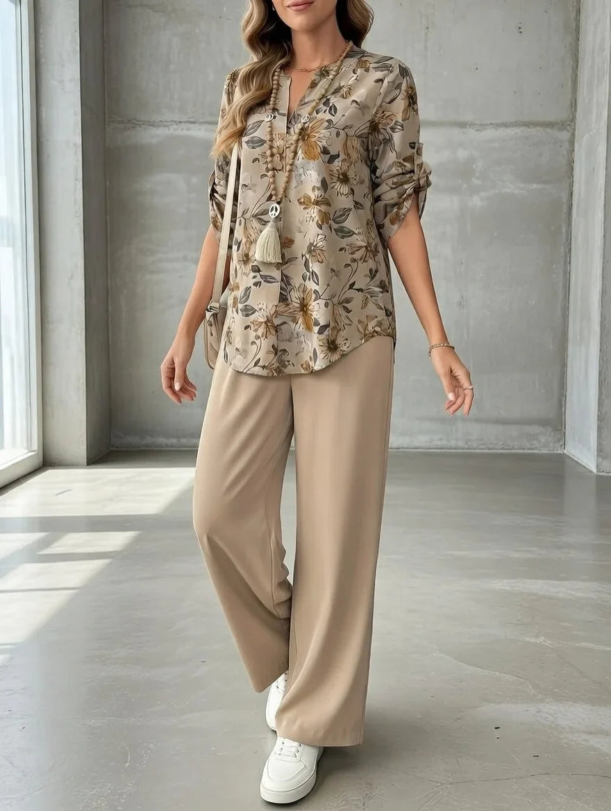 Kresimira | Floral V Neck Two Piece Set
