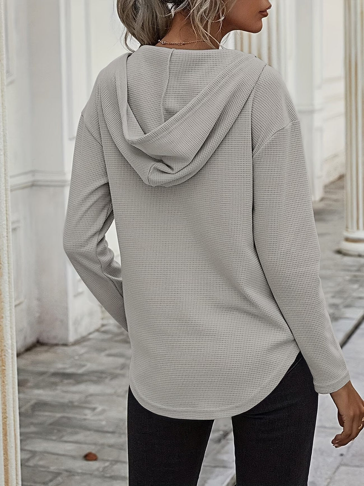 Laurette | Long Sleeve V-Neck Hoodie with Hood