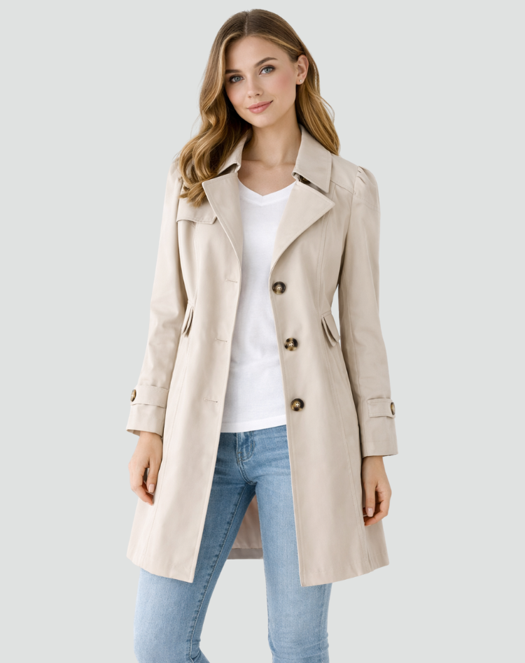 Ashley | Coat Notch Collar Button Front Belted