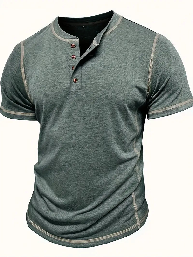 Orazio | Henley Short Sleeve Contrast Stitch Shirt