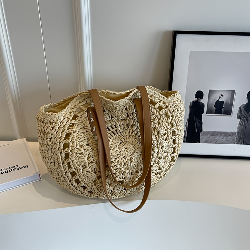 Cléa | Woven Round Straw Shoulder Tote Bag