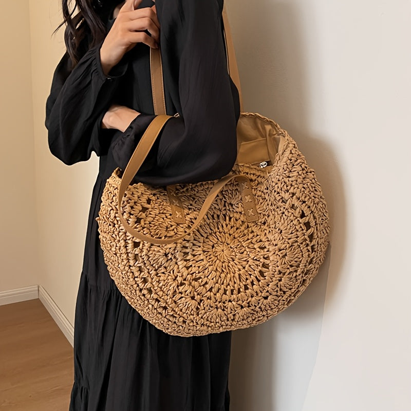 Cléa | Woven Round Straw Shoulder Tote Bag