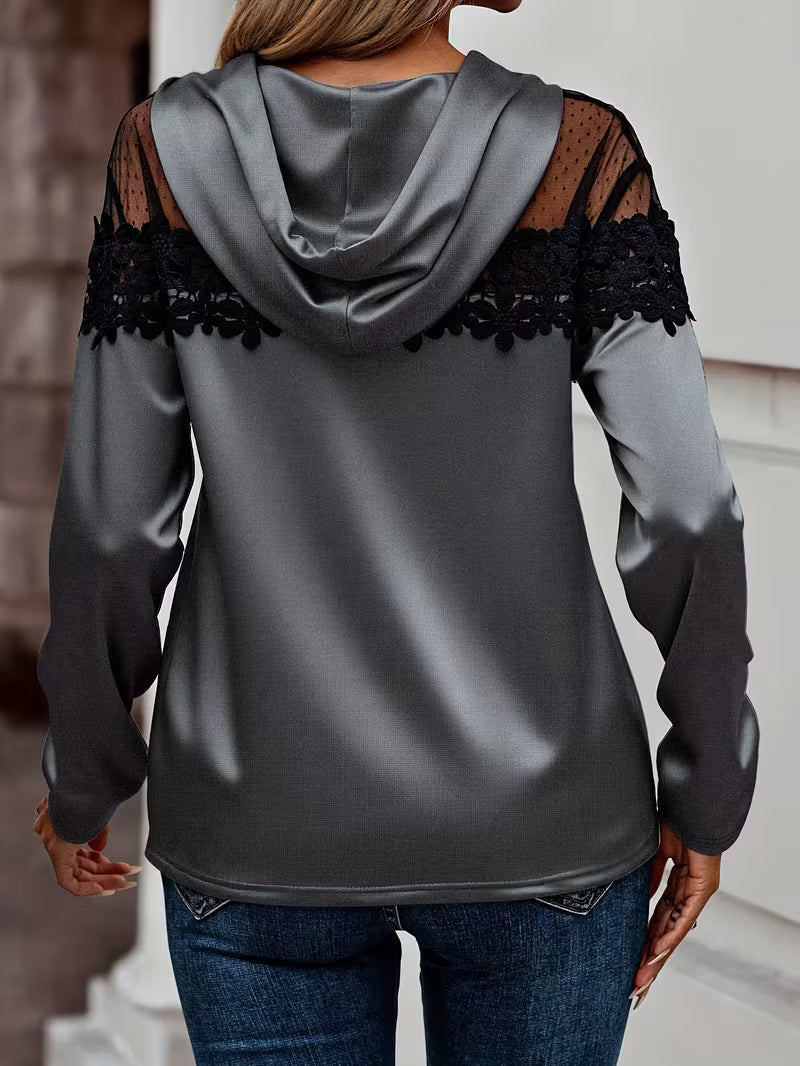 Miraella | Lace Mesh Hooded Top with Long Sleeves