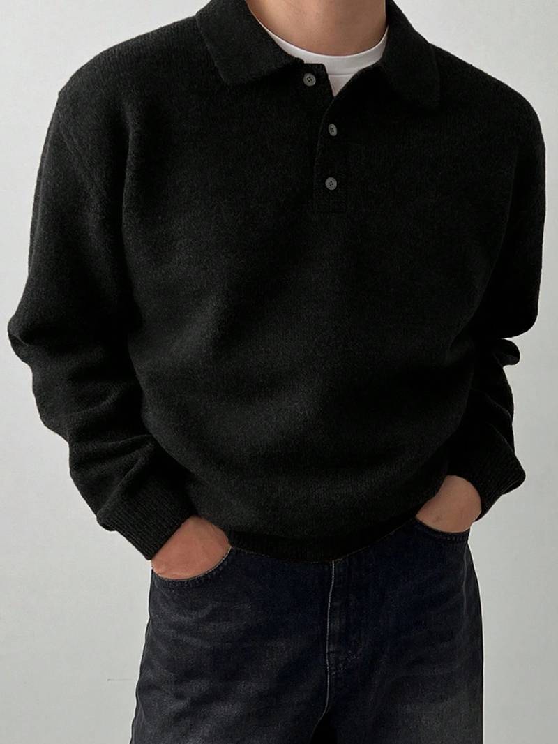 Eliran | Long Sleeve Textured Knit Polo Sweater