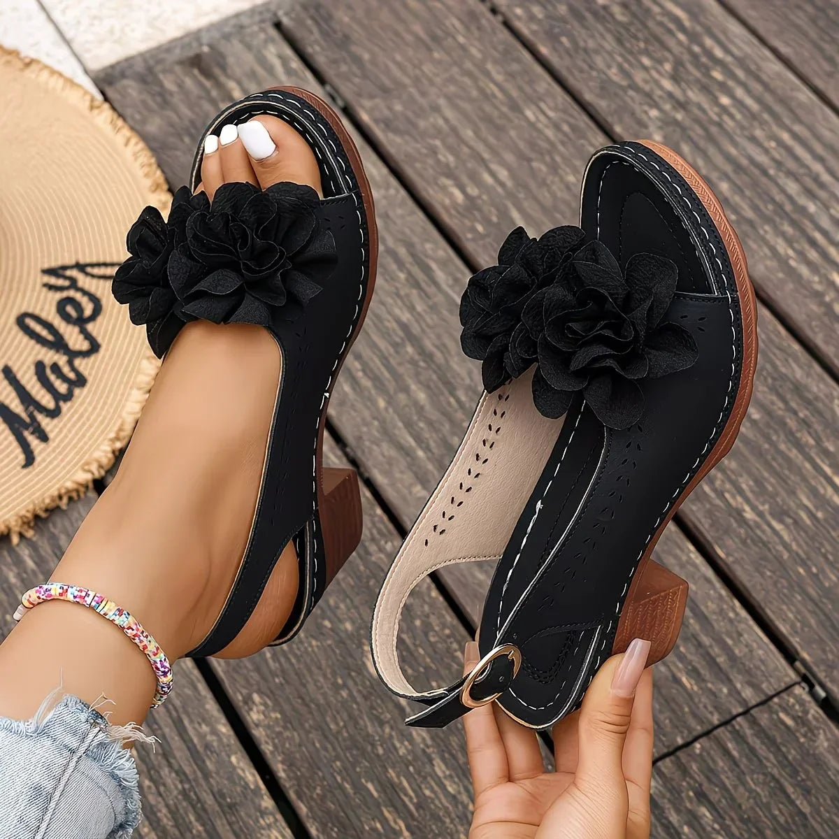 Gayanthi | Floral Open Toe Slingback Heels
