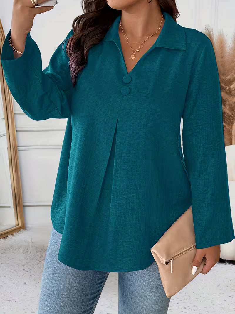 Noyelle | Long Sleeve V-Neck Button Blouse