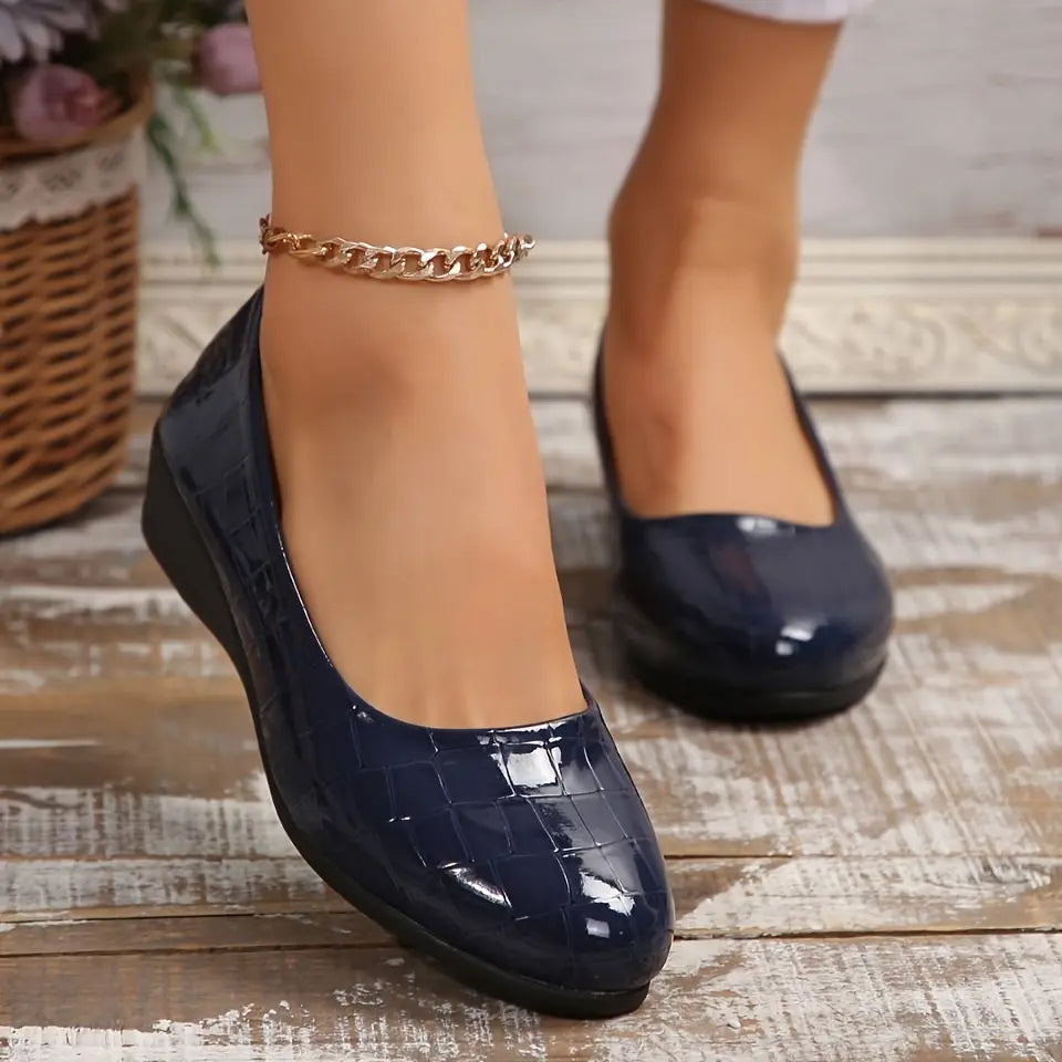 Rebekah - Wedge Slip On Crocodile Pattern Flats
