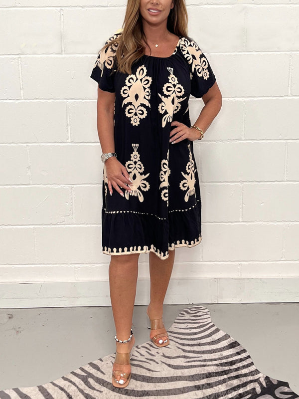 Ranee | Printed Midi Dress Short Sleeve Relaxed Fit