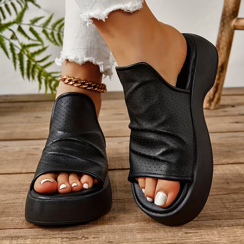 Sofya | Platform Open-Toe Slip-On Wedge Slippers