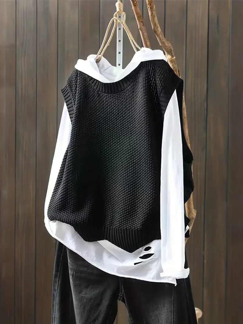 Ramona | Knitted Sleeveless Crew Neck Sweater Vest