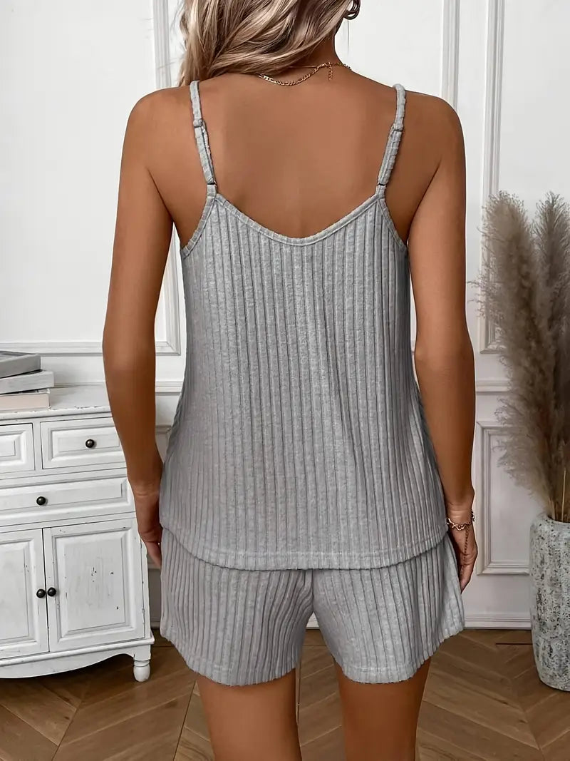 Isalie | Sleeveless Ribbed Drawstring Shorts Set