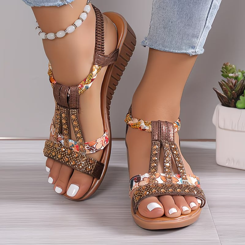 Noelia | Wedge Sandals with Printed T-Straps