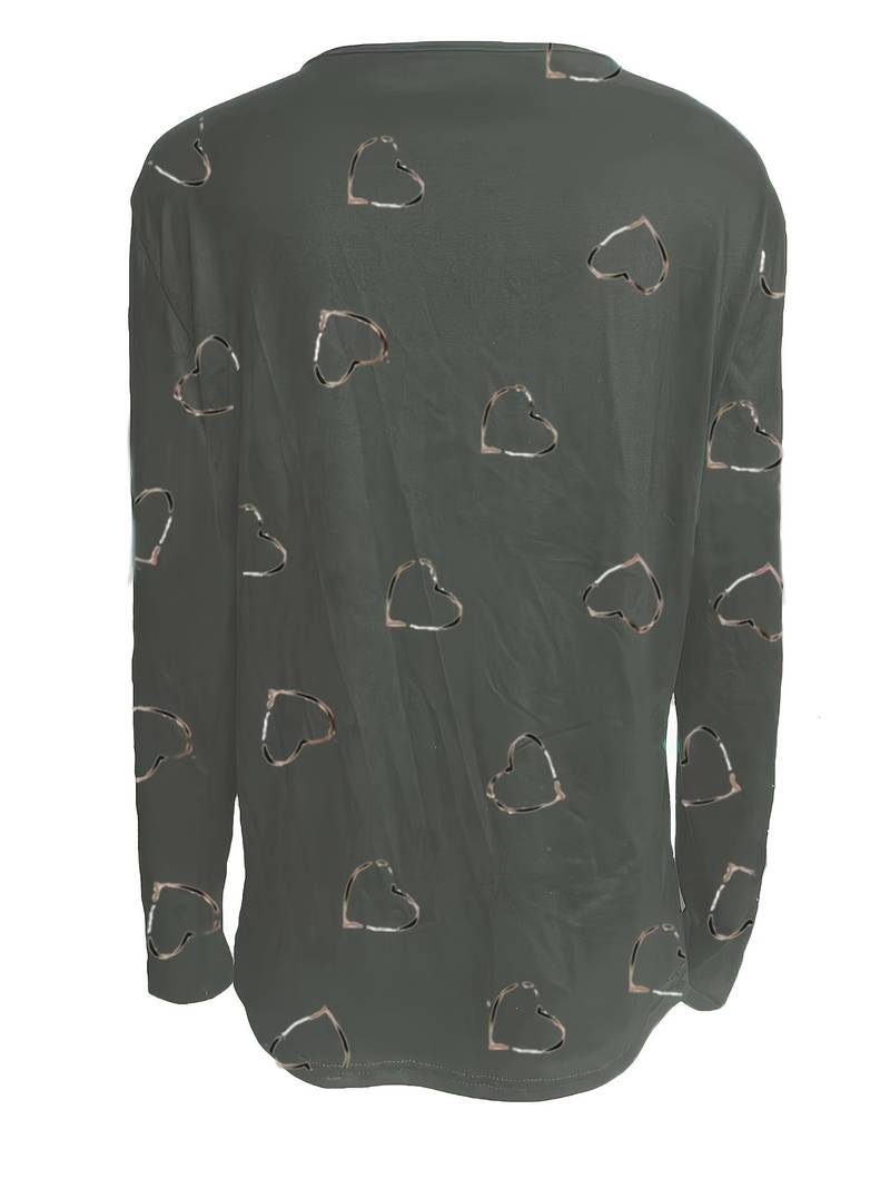 Romisha | Heart Print Zip Neck Top