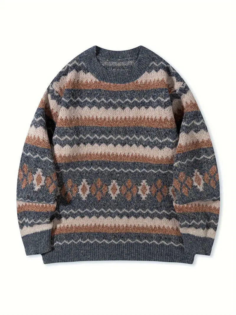 Hartman | Geometric Crew Neck Knitted Sweater
