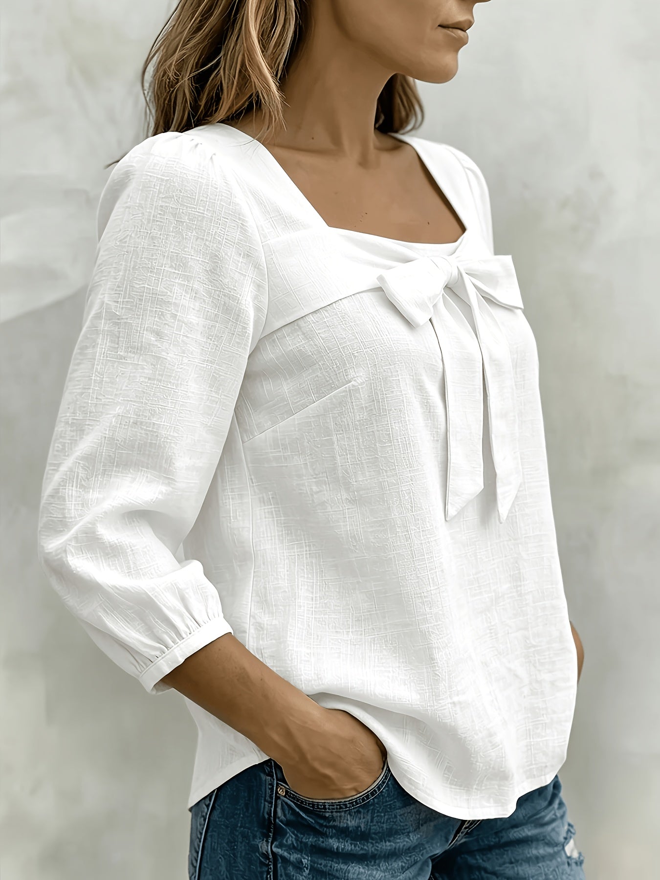 Avelieandra | Casual Summer Bow-Front Shirt in Blue