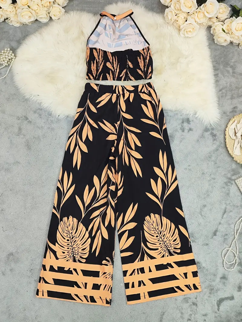 Zirina | Halter Crop Top Wide Leg Set