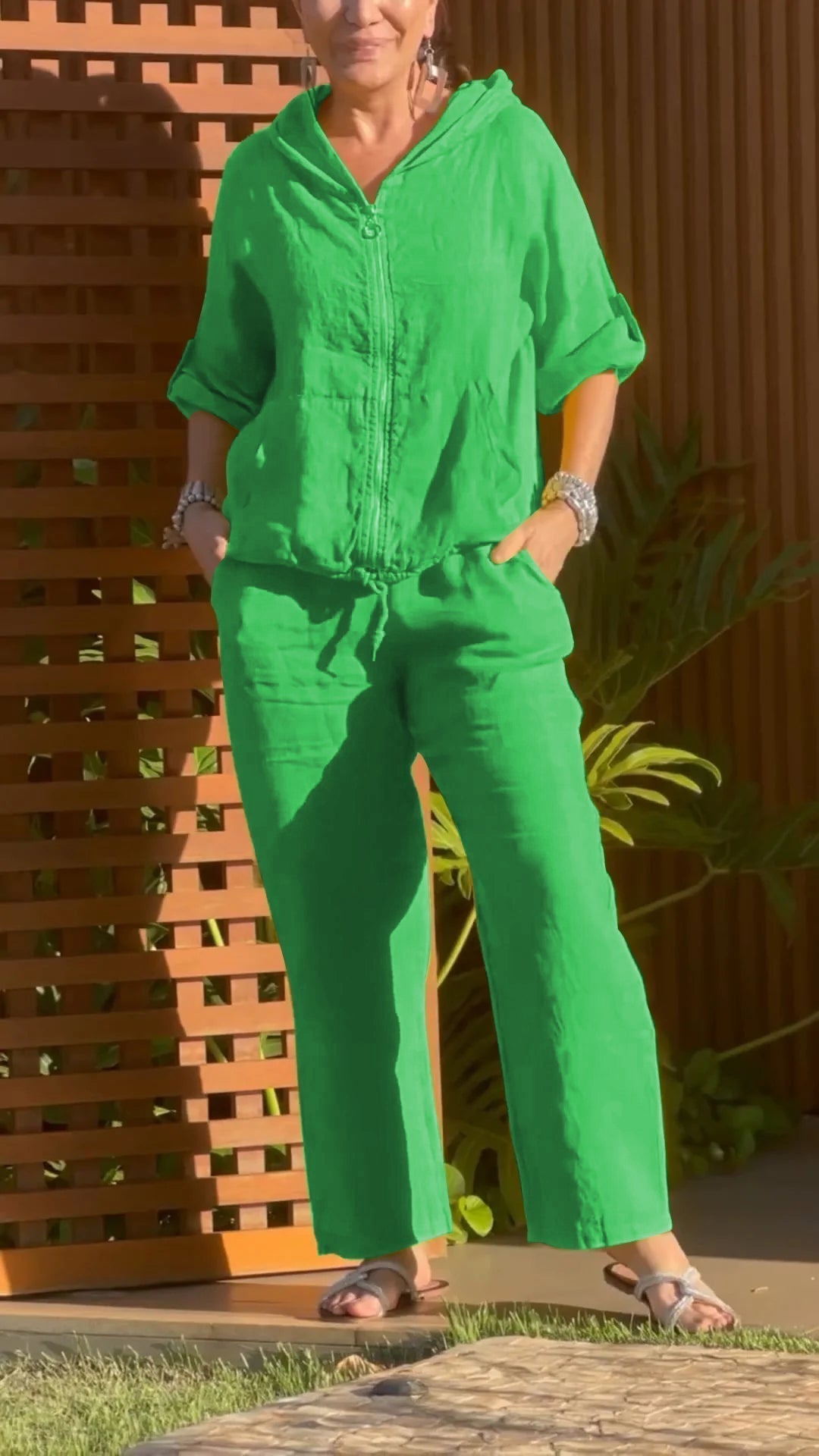 Pietra | Hooded Zip Two Piece Pant Set
