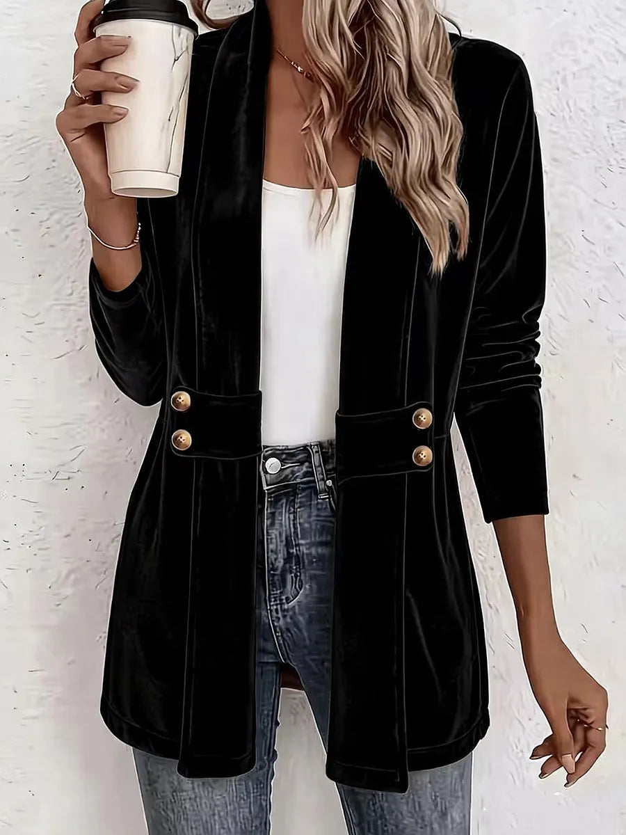 Sdenia | Velvet Style Open Front Longline Blazer