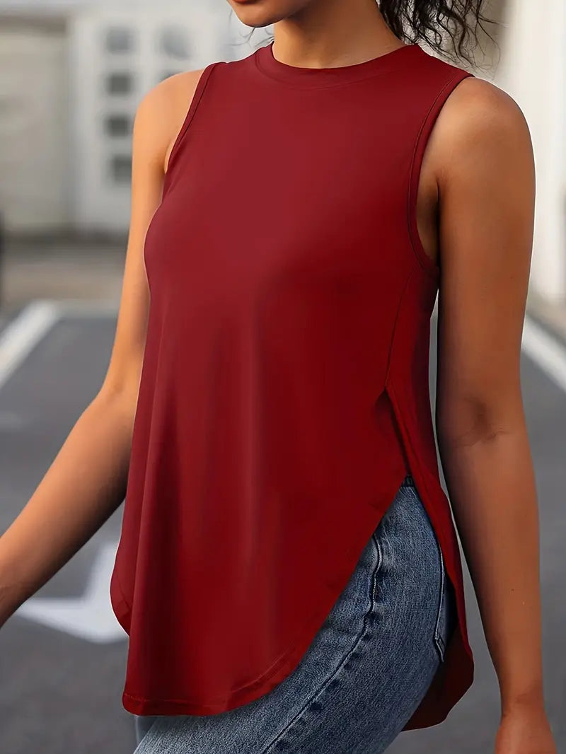 Desirae | Solid Sleeveless Crew Neck Tunic Top