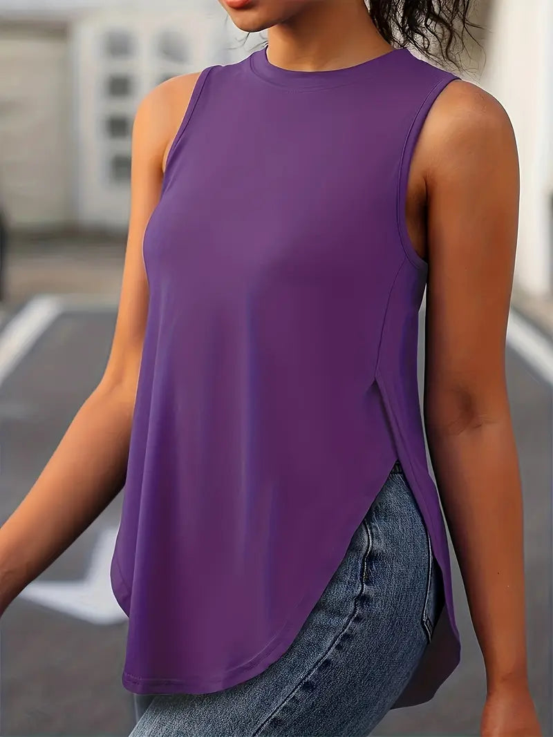 Desirae | Solid Sleeveless Crew Neck Tunic Top