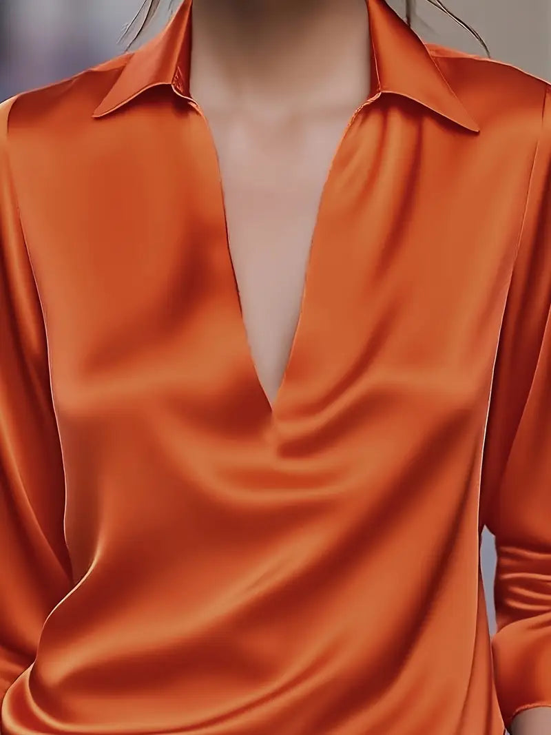 Lianyandra | V-Neck Satin Blouse in Light Pink