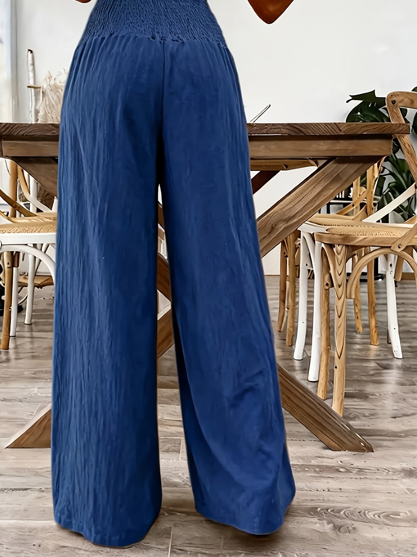 Rebeki | Pants High-Waisted Wide Leg Drawstring Smocked Waist