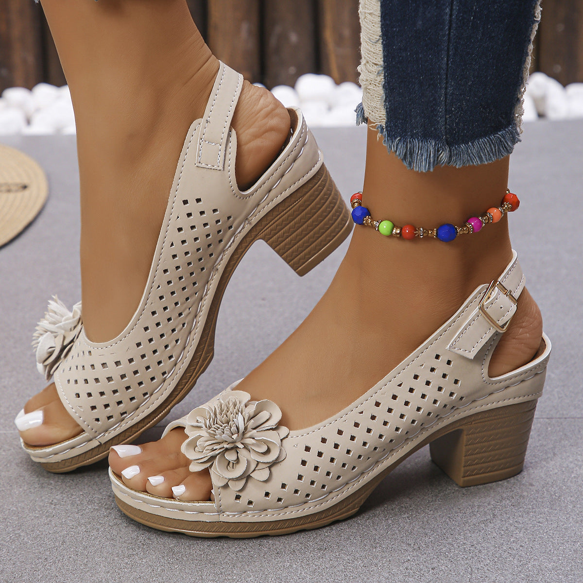 Imogen | Open Toe Slingback Block Heel Sandal