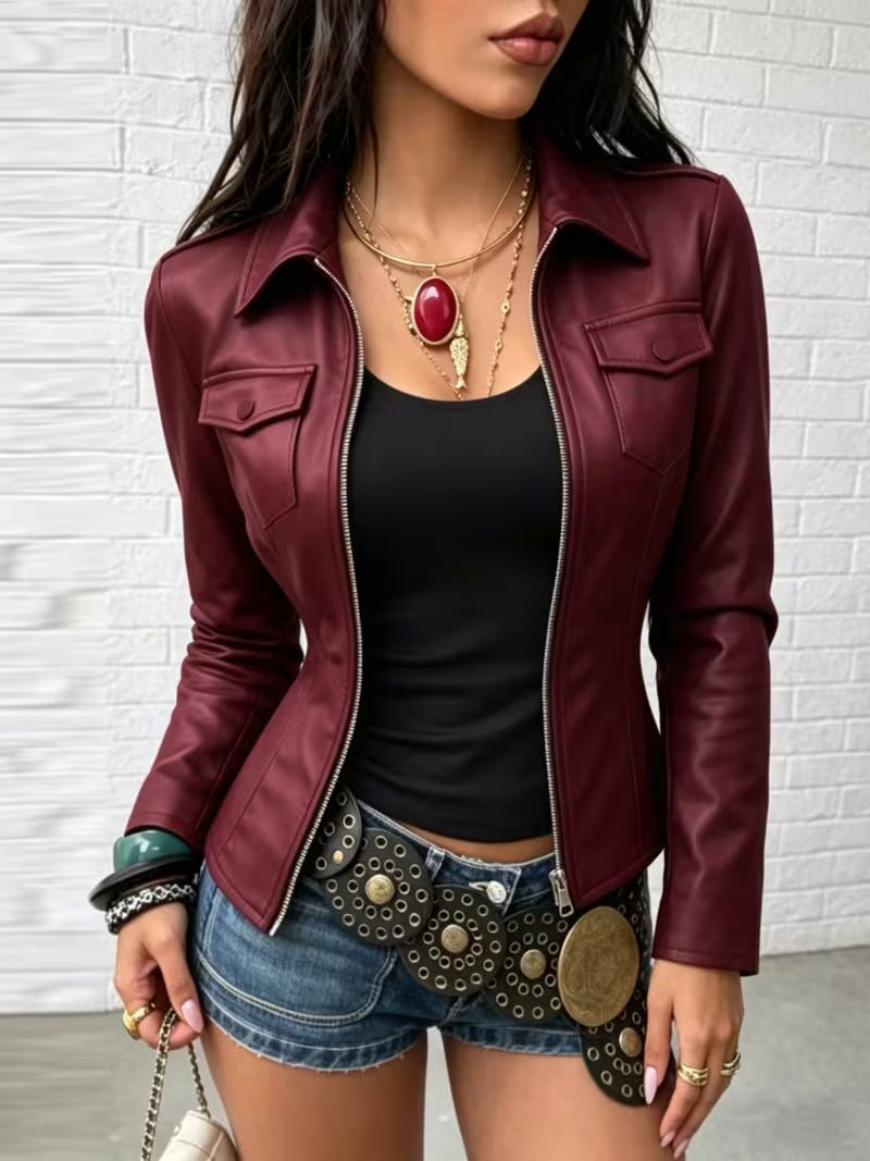 Celita | Leather Jacket with Front Pockets