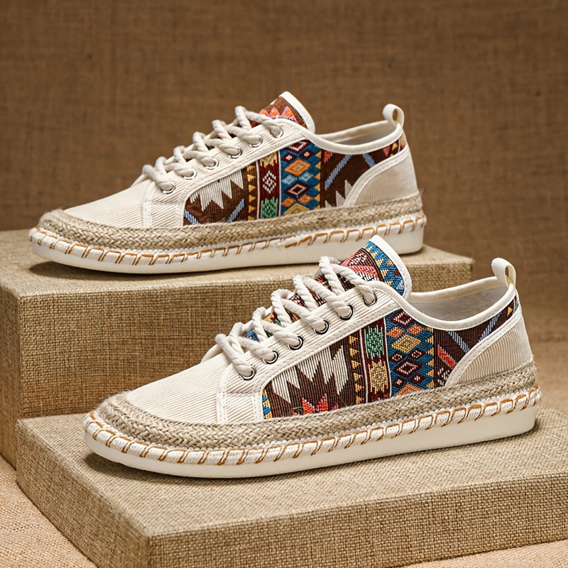 Malek | Lace-Up Patterned Canvas Espadrille Sneakers