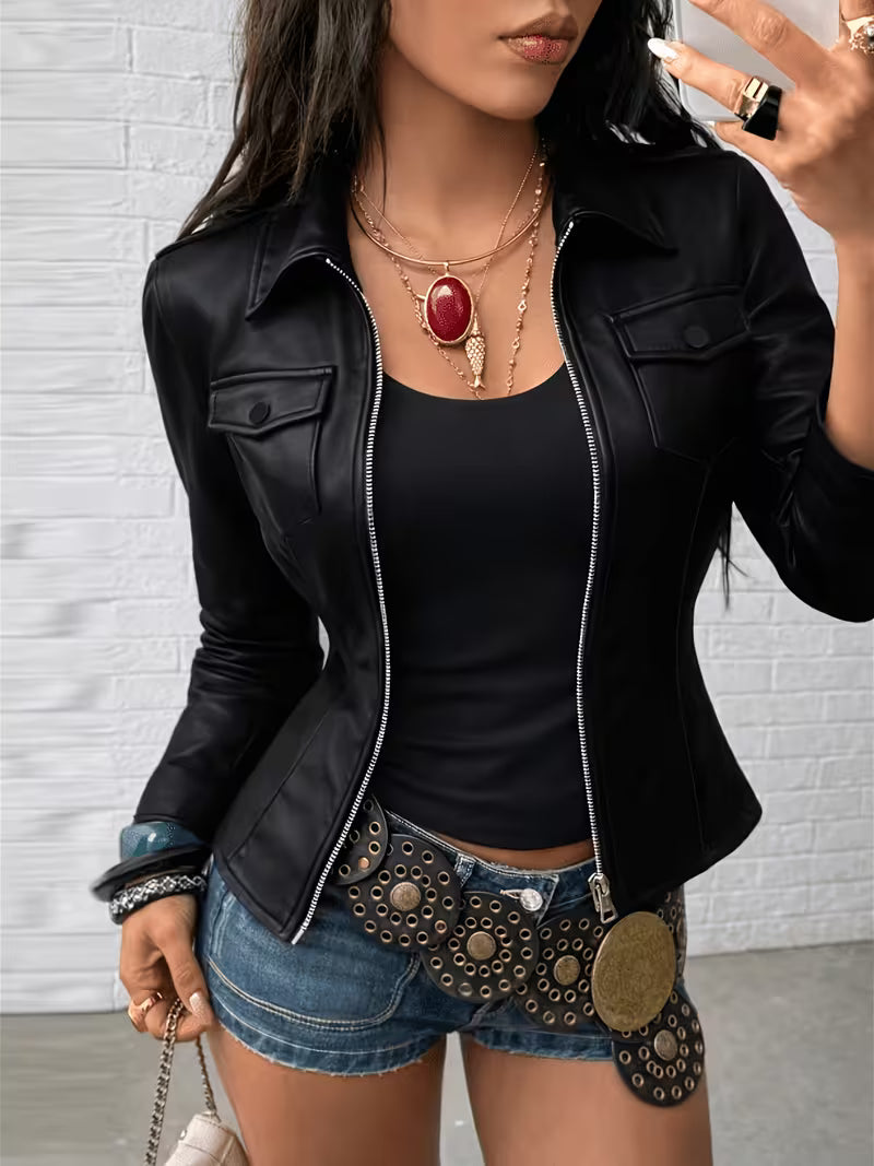 Celita | Leather Jacket with Front Pockets