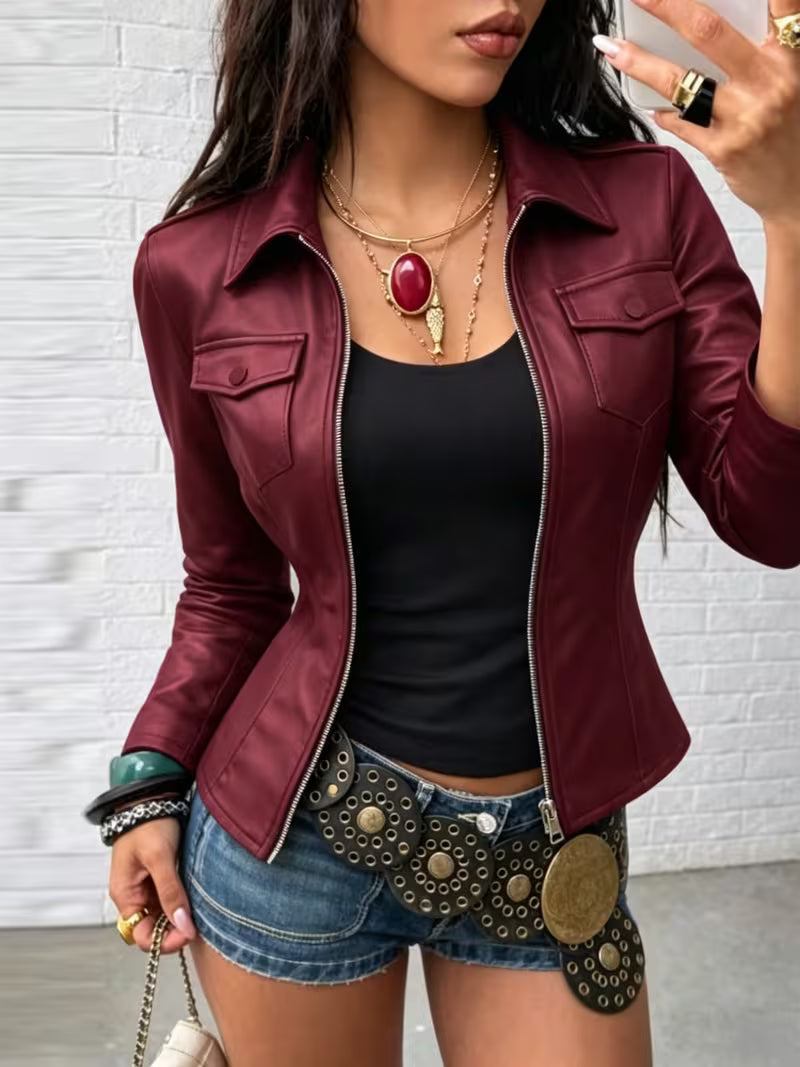 Celita | Leather Jacket with Front Pockets