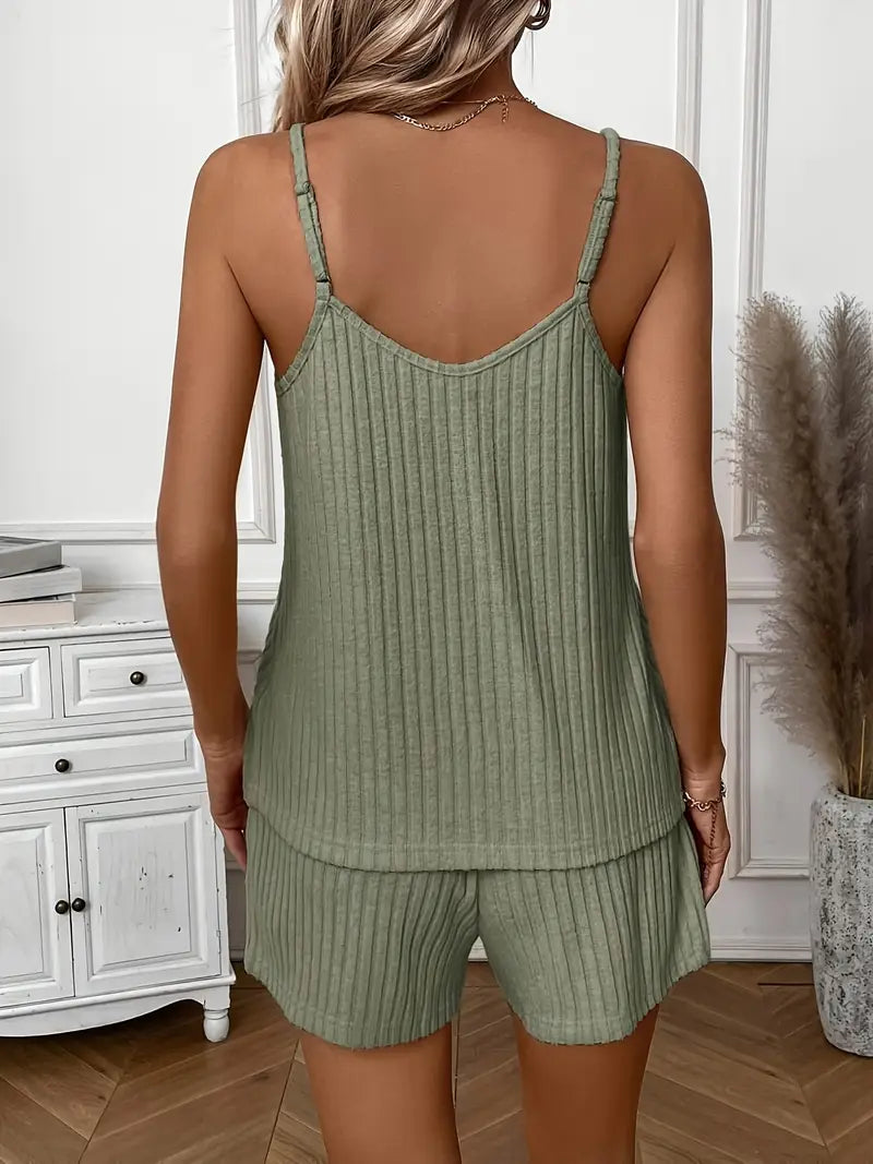 Isalie | Sleeveless Ribbed Drawstring Shorts Set