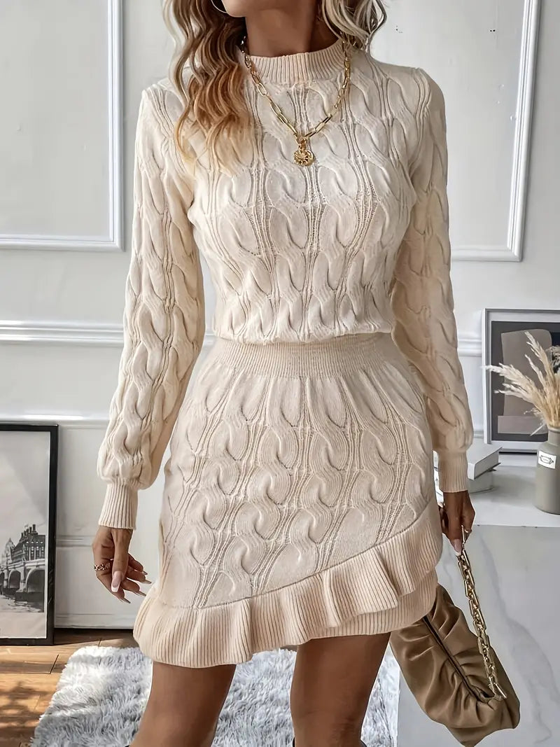 Katla | Cable Knit Long Sleeve Sweater Dress