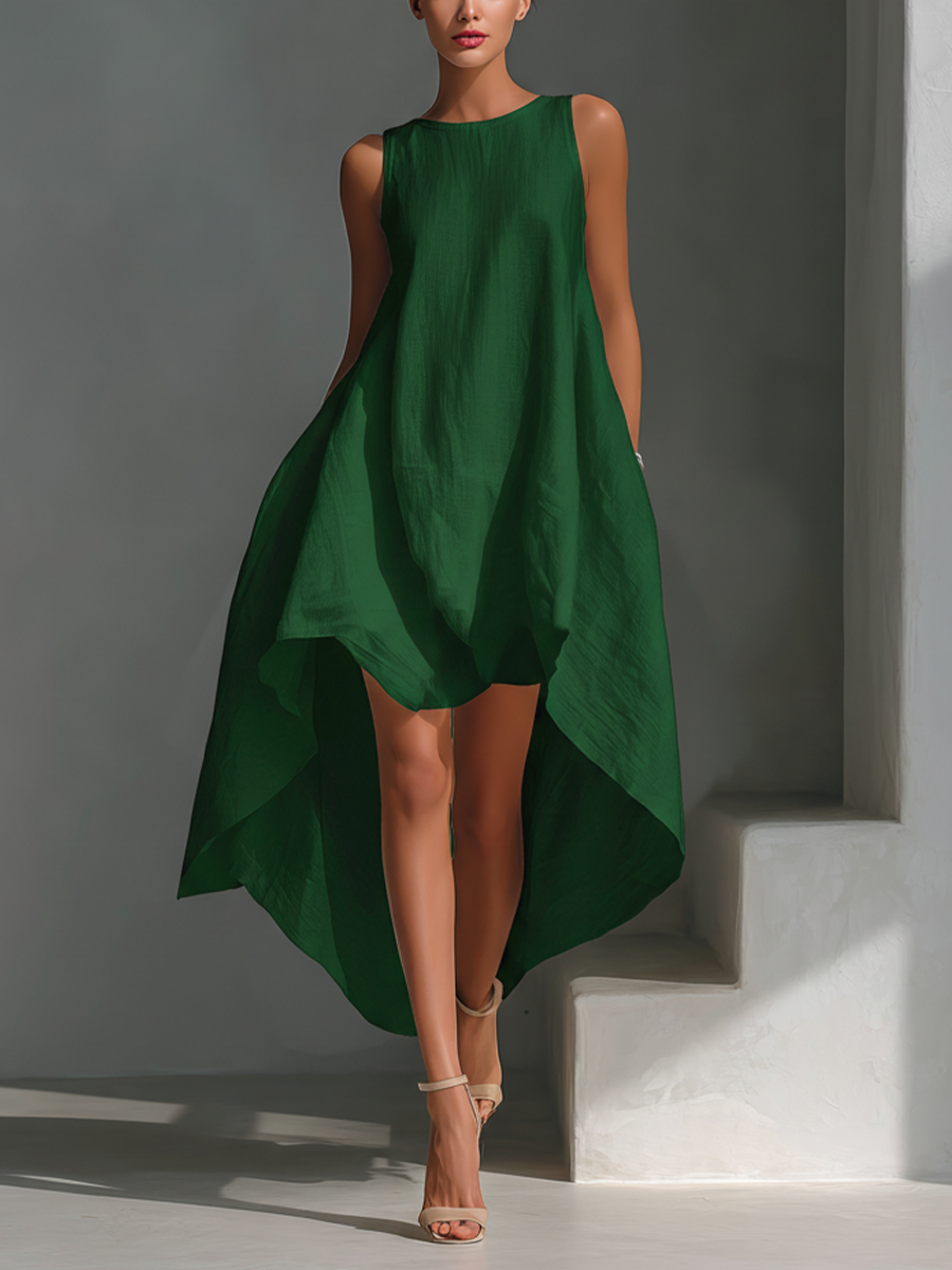 Alyna - Sleeveless Asymmetric Hem Midi Dress