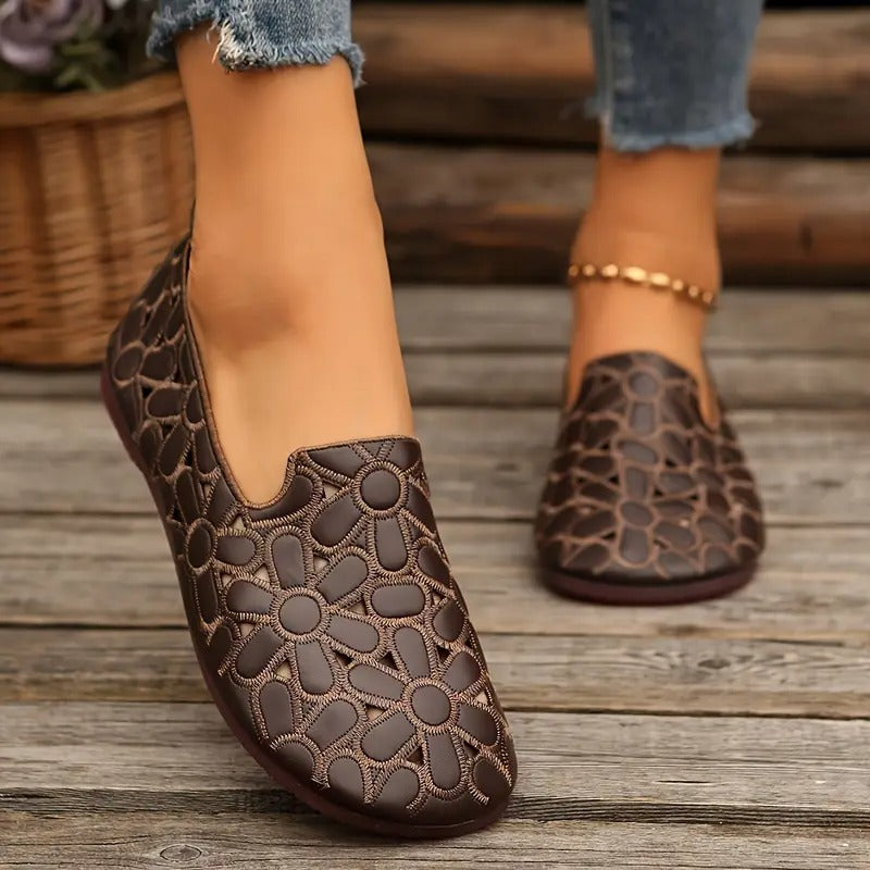 Veronica | Floral Cutout Slip On Flat Shoes