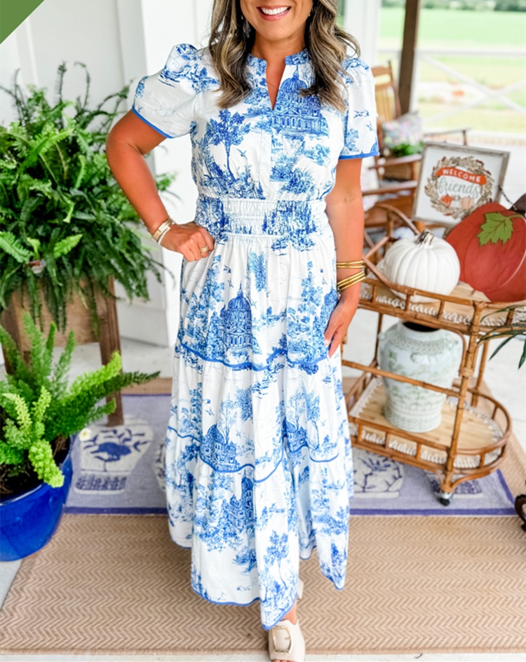 Ortrud | Short Sleeve Printed Tiered Maxi Dress