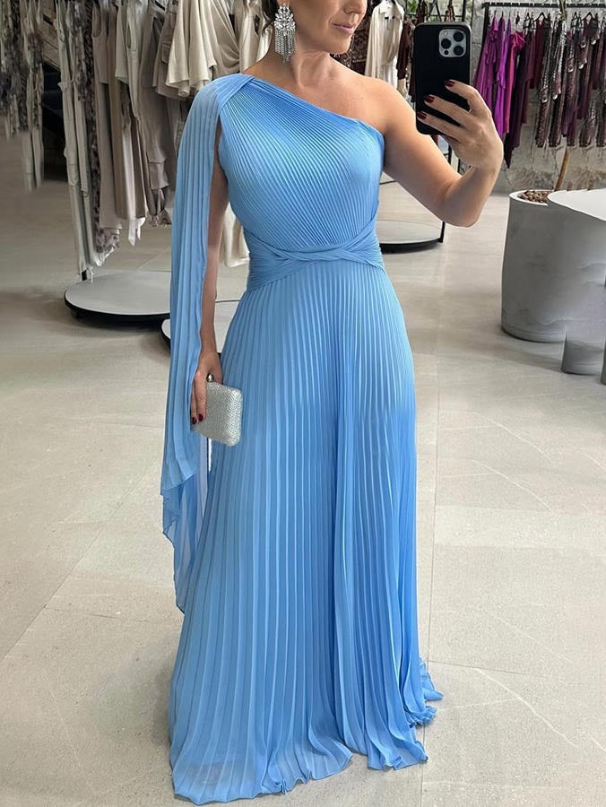 Kiriana | Pleated One Shoulder Maxi Evening Dress
