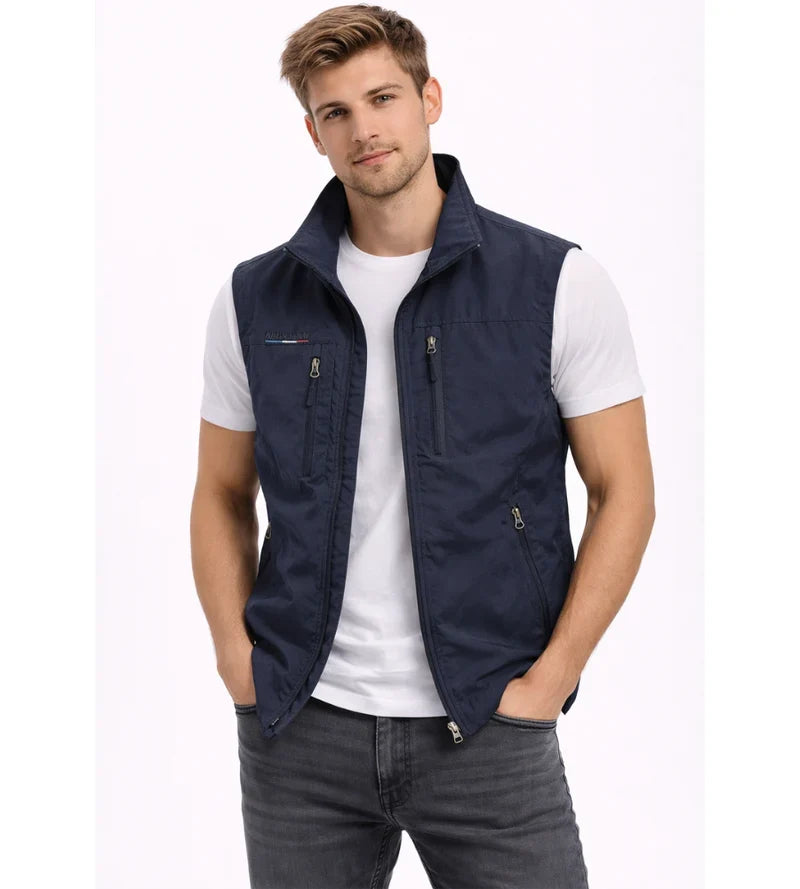 Albert | Vest Stand Collar Zip Front Multi Pocket