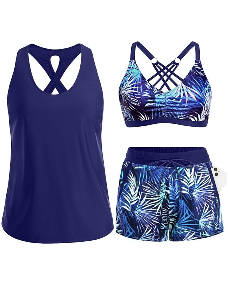 Meaghan | Three Piece Swim Set With Printed Shorts