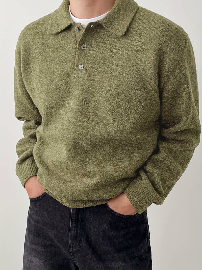 Eliran | Long Sleeve Textured Knit Polo Sweater